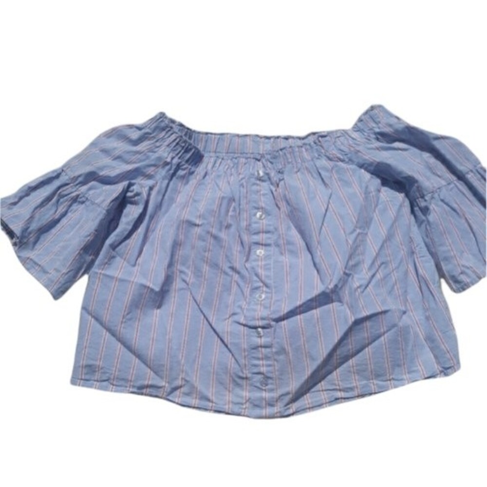 No Comment Striped Ruffle Crop Top Y2K 90s Trendy Cute Size L